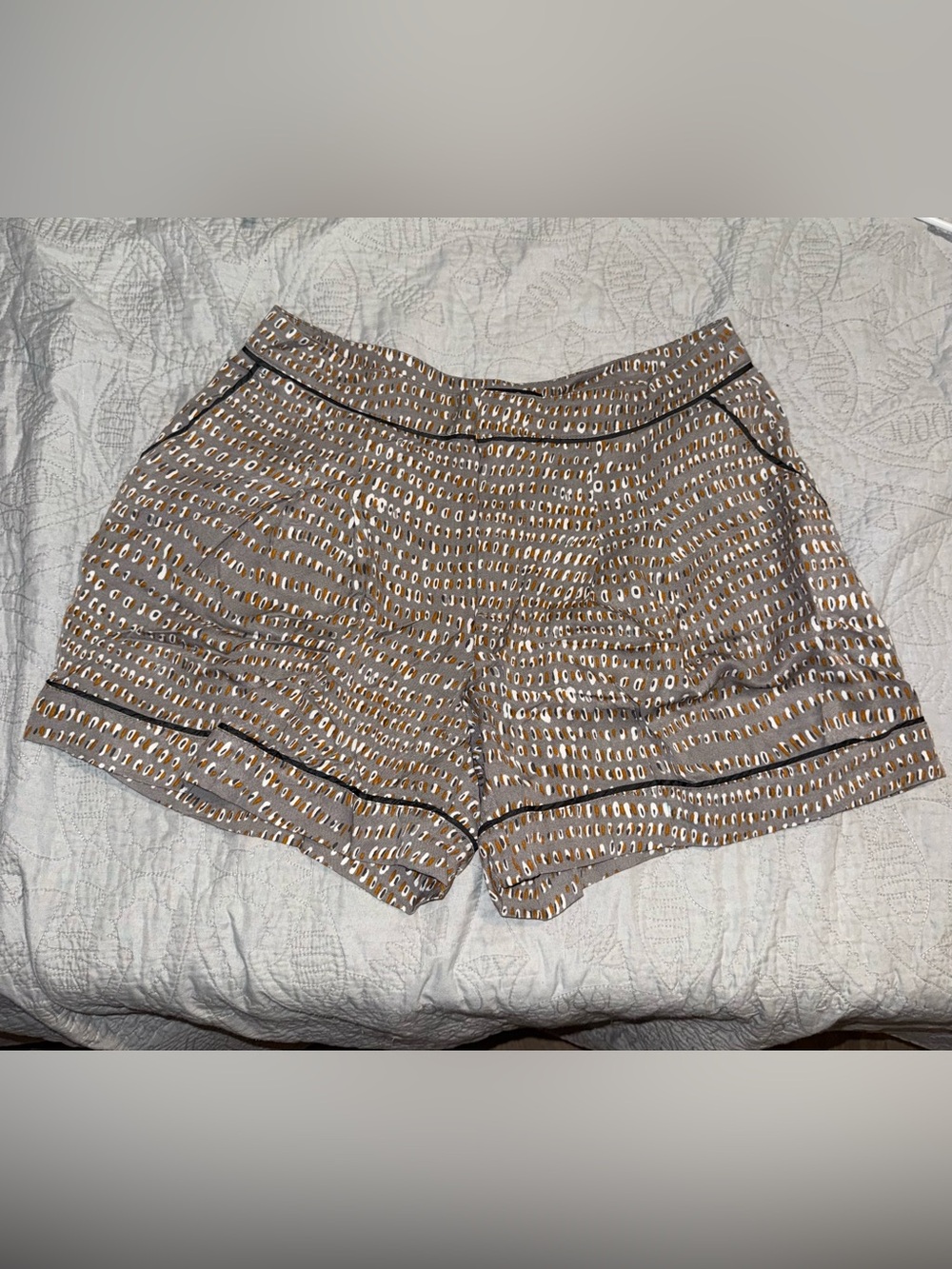 Broadway & Broome Taupe Printed Shorts with Black Piping